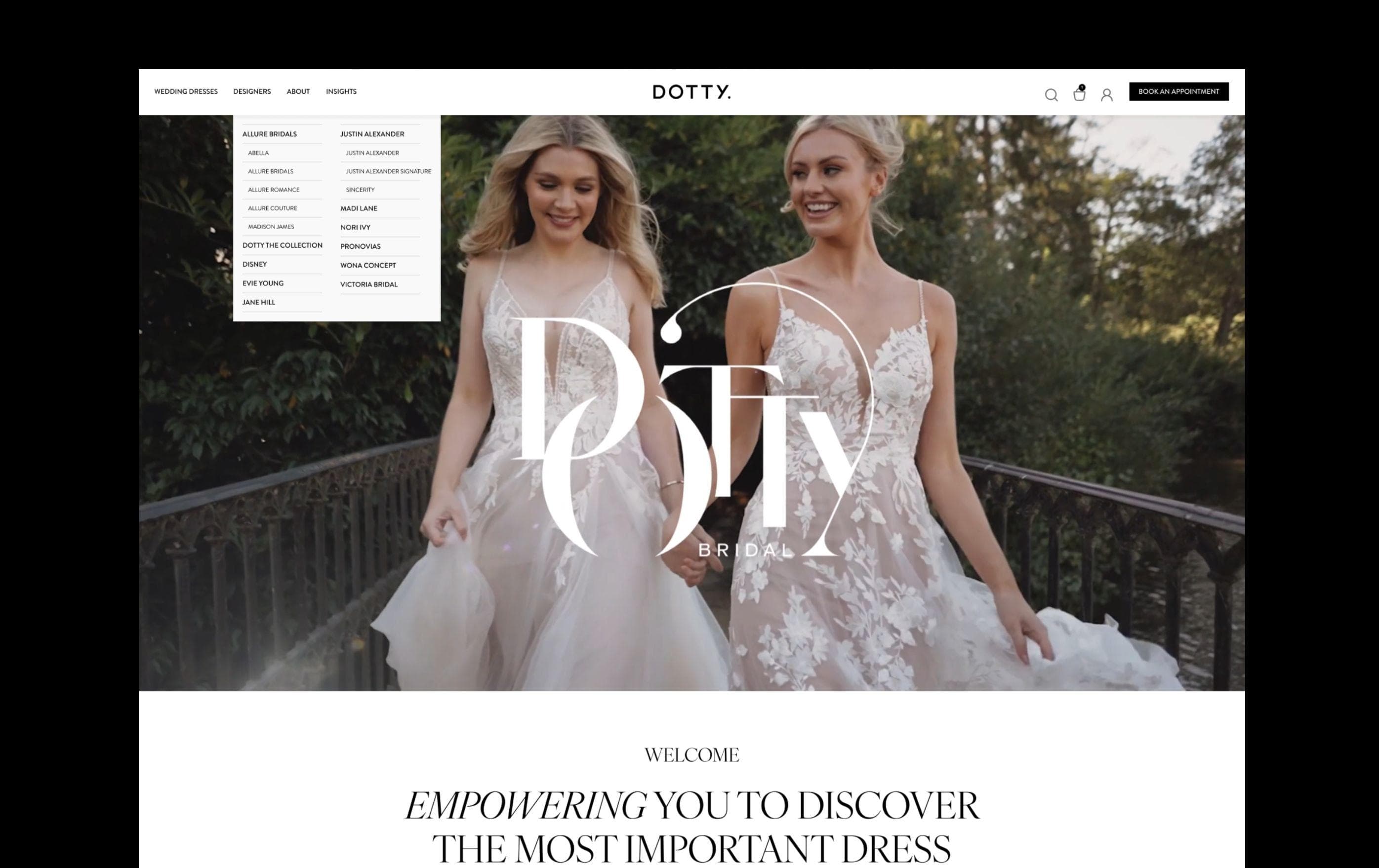 Screenshot of the Dotty Bridal website at the time of development.